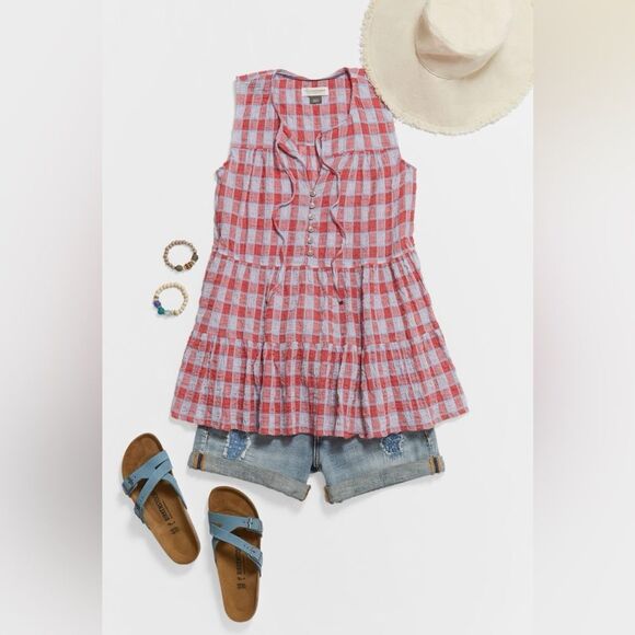 Anthropologie Tops - Anthropologie Pilcro Neve Tiered Blouse in Coral
L NWOT